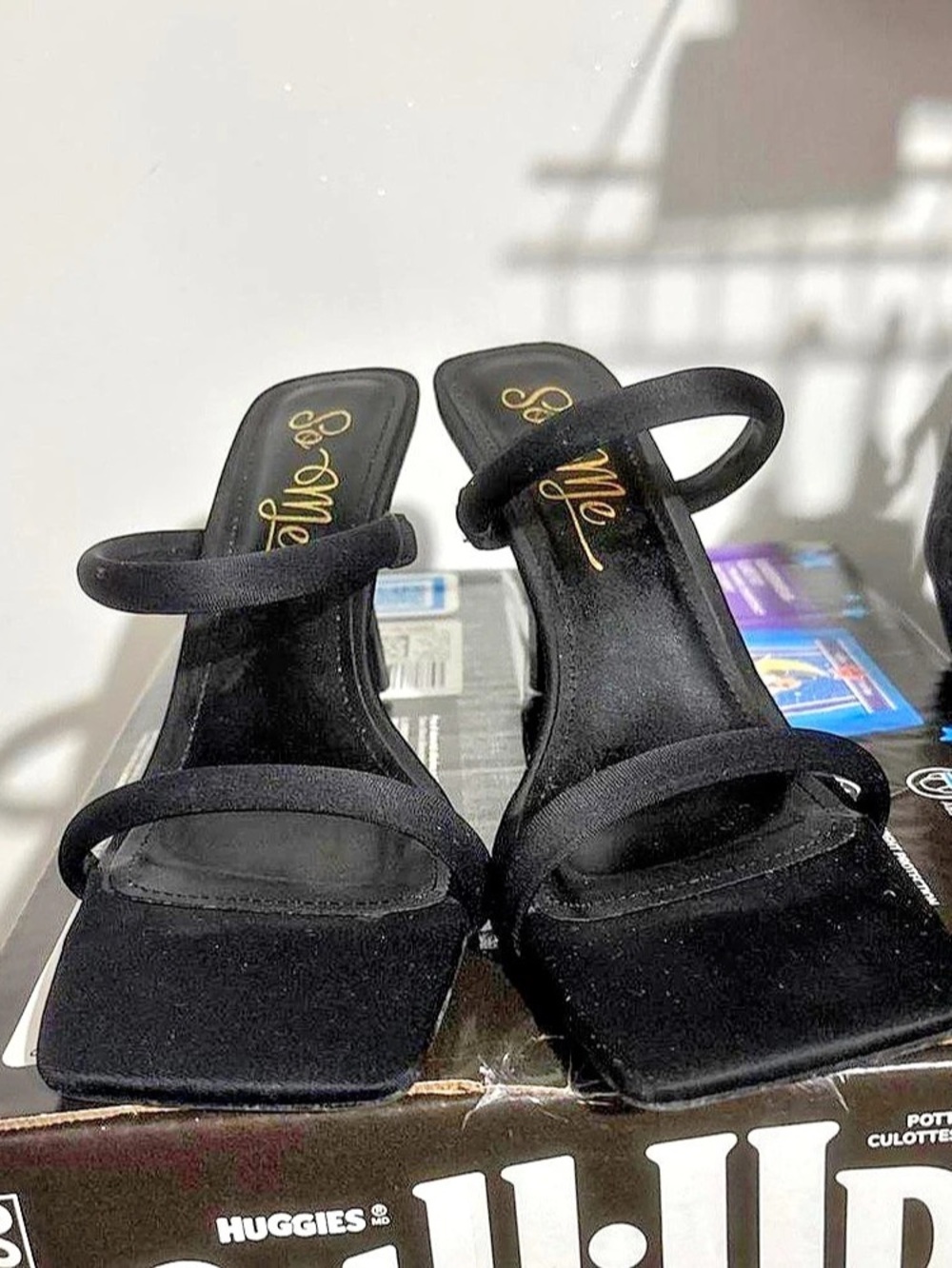 Black Square Toe Strappy Heels